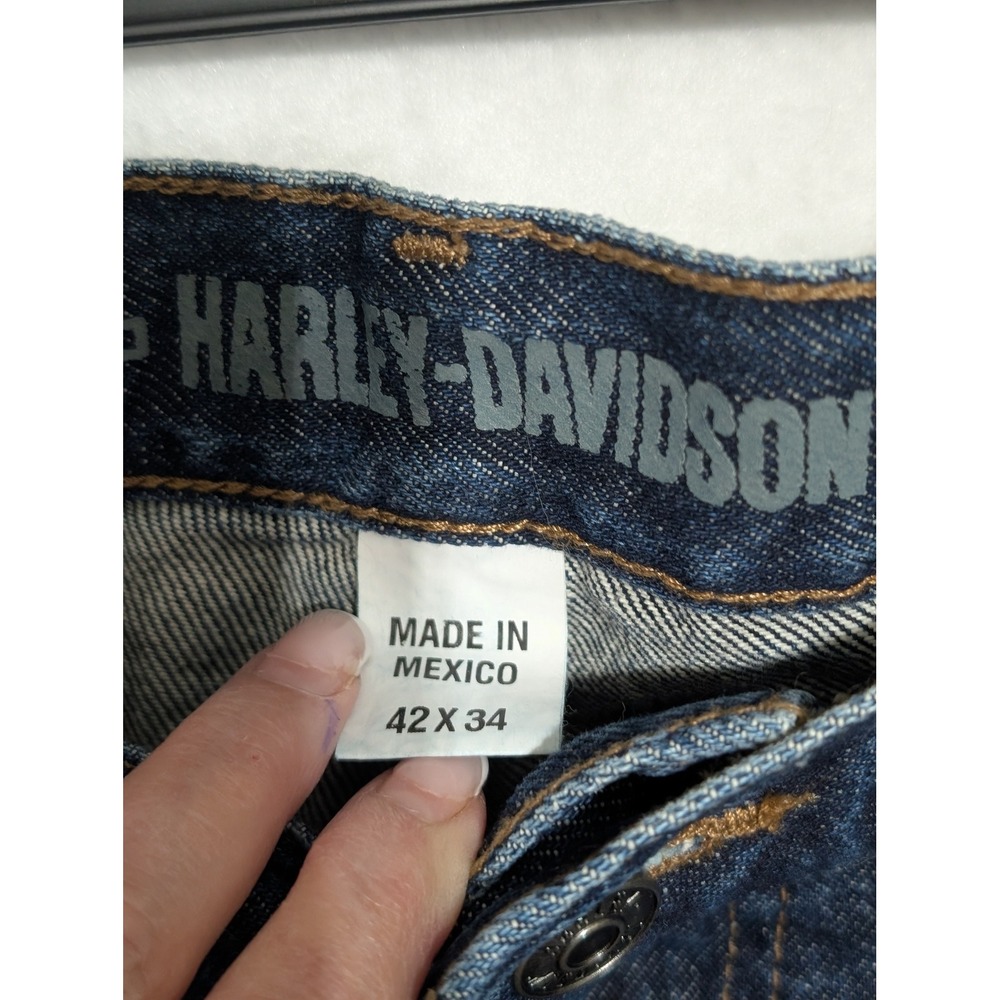 Harley-Davidson Mens Straight Leg Indigo Blue Denim Jeans 42x34 Biker Rider - Picture 4 of 7